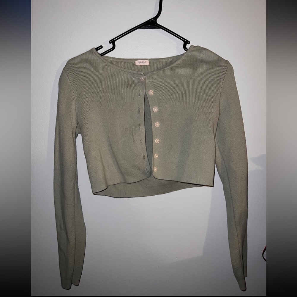 PacSun Cropped Sage Green Button Cardigan